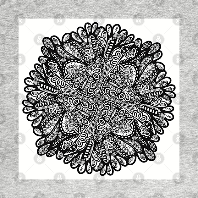 Loopy Loop Mandala - Intricate Black and White Digital Illustration - Vibrant and Eye-catching Design for printing on t-shirts, wall art, pillows, phone cases, mugs, tote bags, notebooks and more by cherdoodles